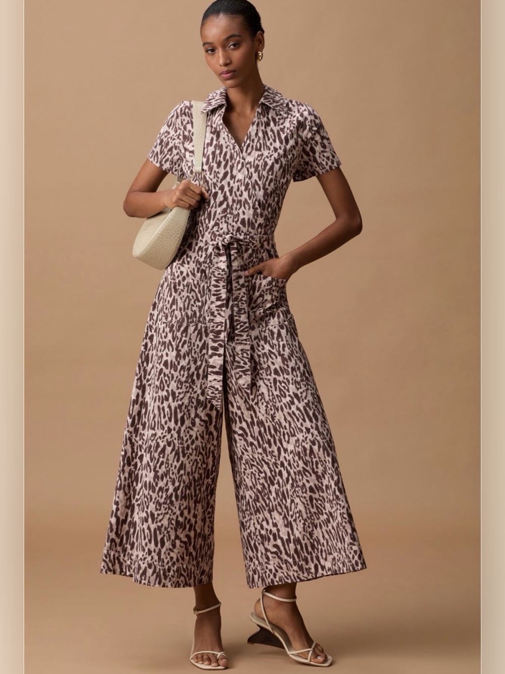 Maeve Colette Printed Linen Wrap Scale Brown Pattern